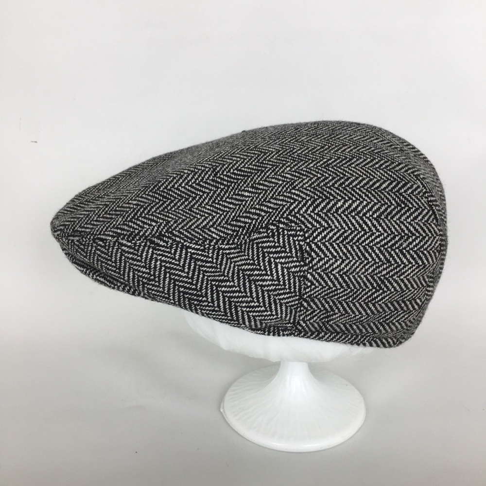 Jaxon Men’s Newsboy Wool Herringbone Cap Flat Hat Black White Size Small - Picture 4 of 10